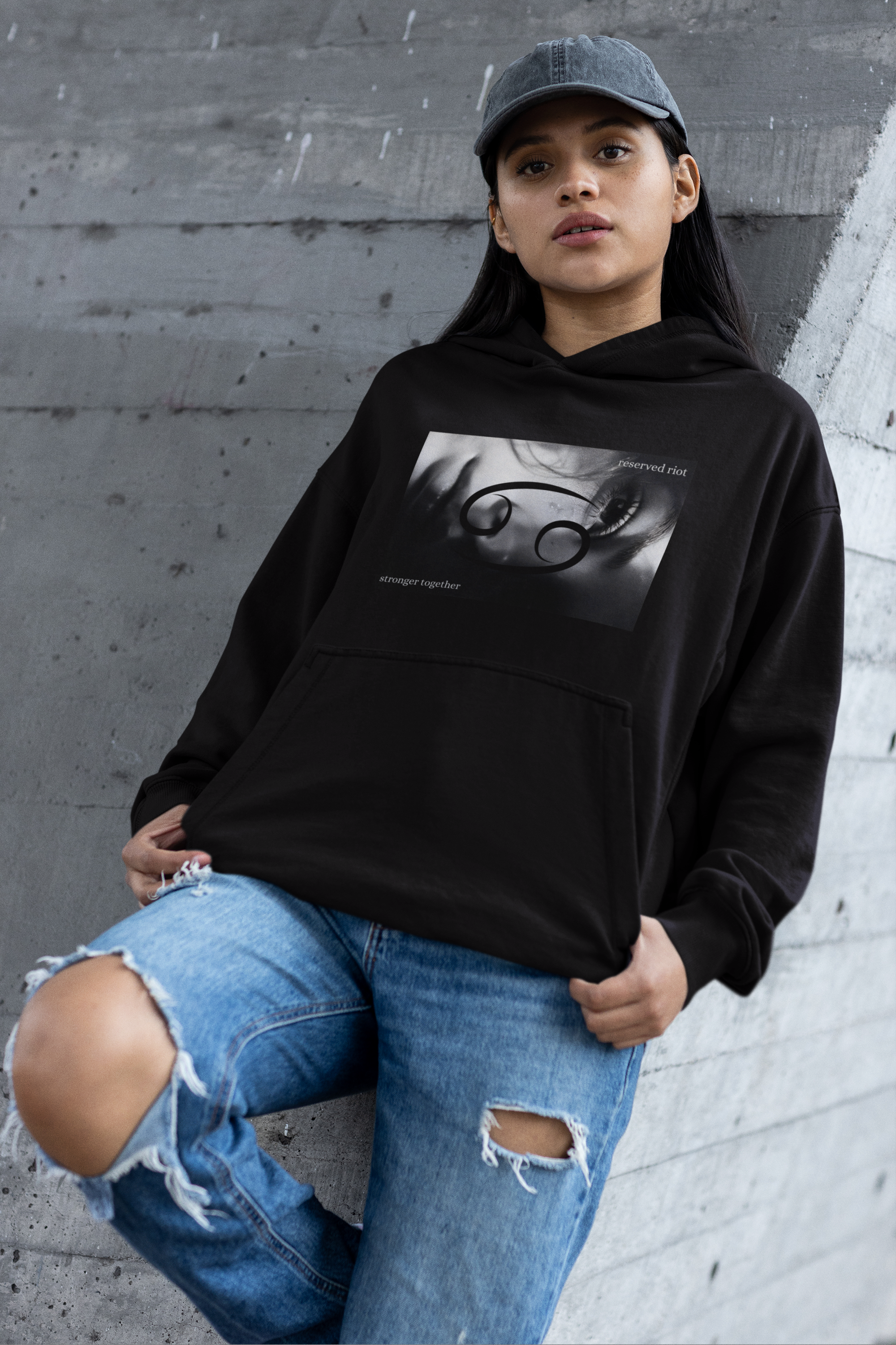 Zodiac (Cancer) "Better Together" Graphic Fleeced Boxy Hoodie