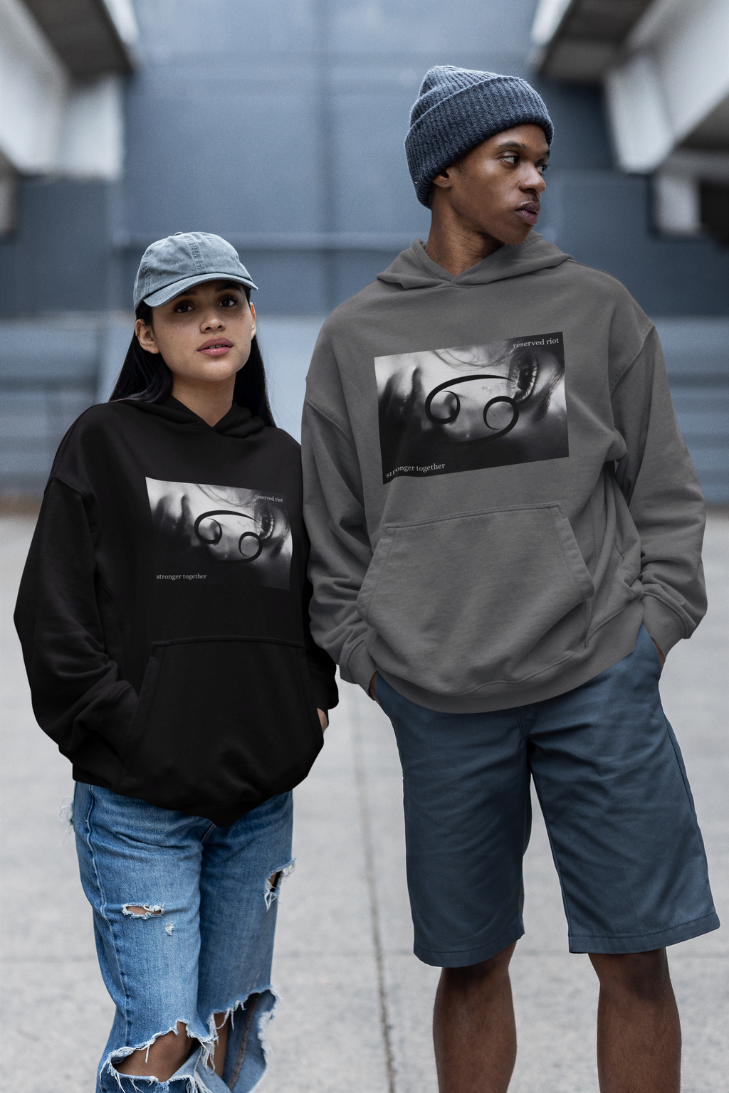 Zodiac (Cancer) "Better Together" Graphic Fleeced Boxy Hoodie